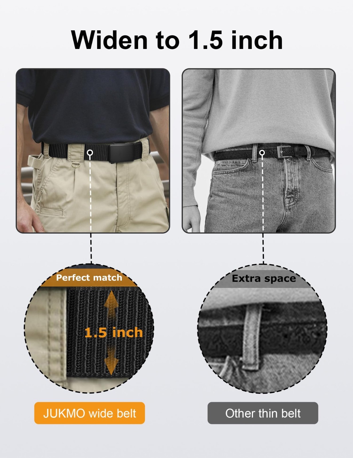 Men’s 1.5″ Nylon Ratchet Belt – Adjustable Casual Web Click Belt for Jeans, No H
