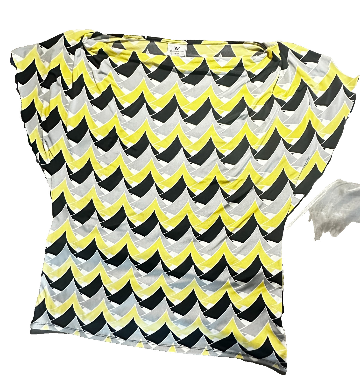 Worthington Women’s Geometric Print Short Ruffle Sleeve Size Large Blouse Top