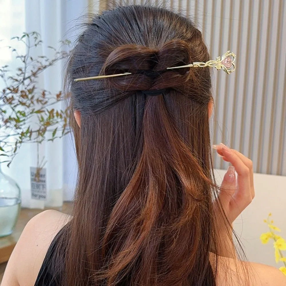 Magic Wand Rhinestone Pearl Hair Sticks Sweet Hollow Heart Bow Crown Alloy Jewel