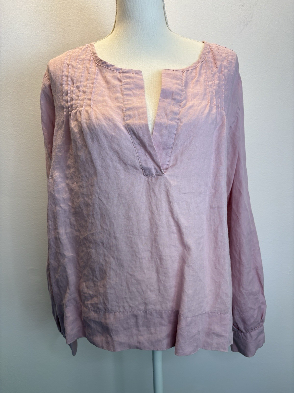 Cato Tunic Top Size XL Pink Relaxed Fit Pintuck 100% Ramie Coastal Beach Boxy