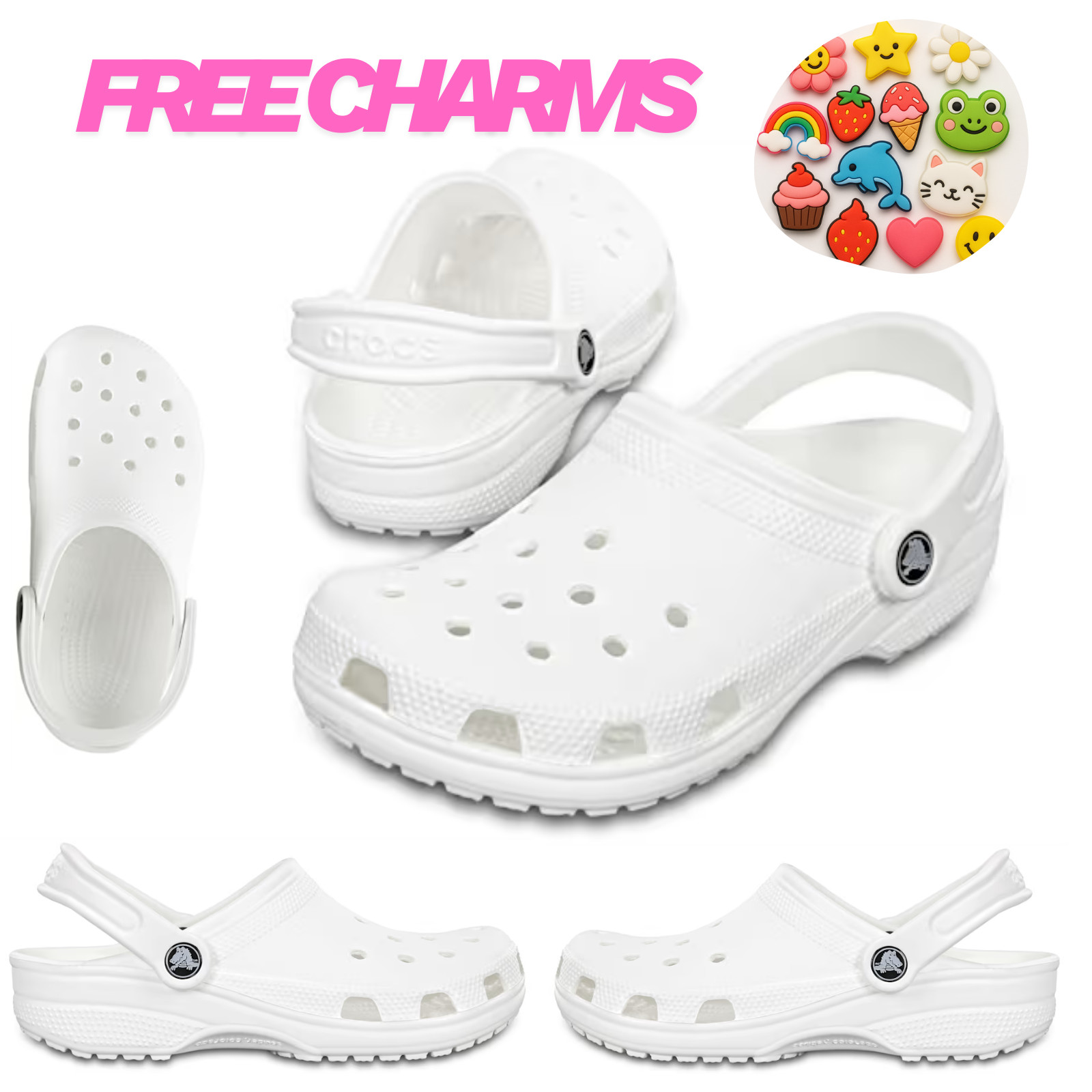 White Crocs Classic Everyday Unisex Slip-On Sandals Lightweight Cushion Fit Shoe