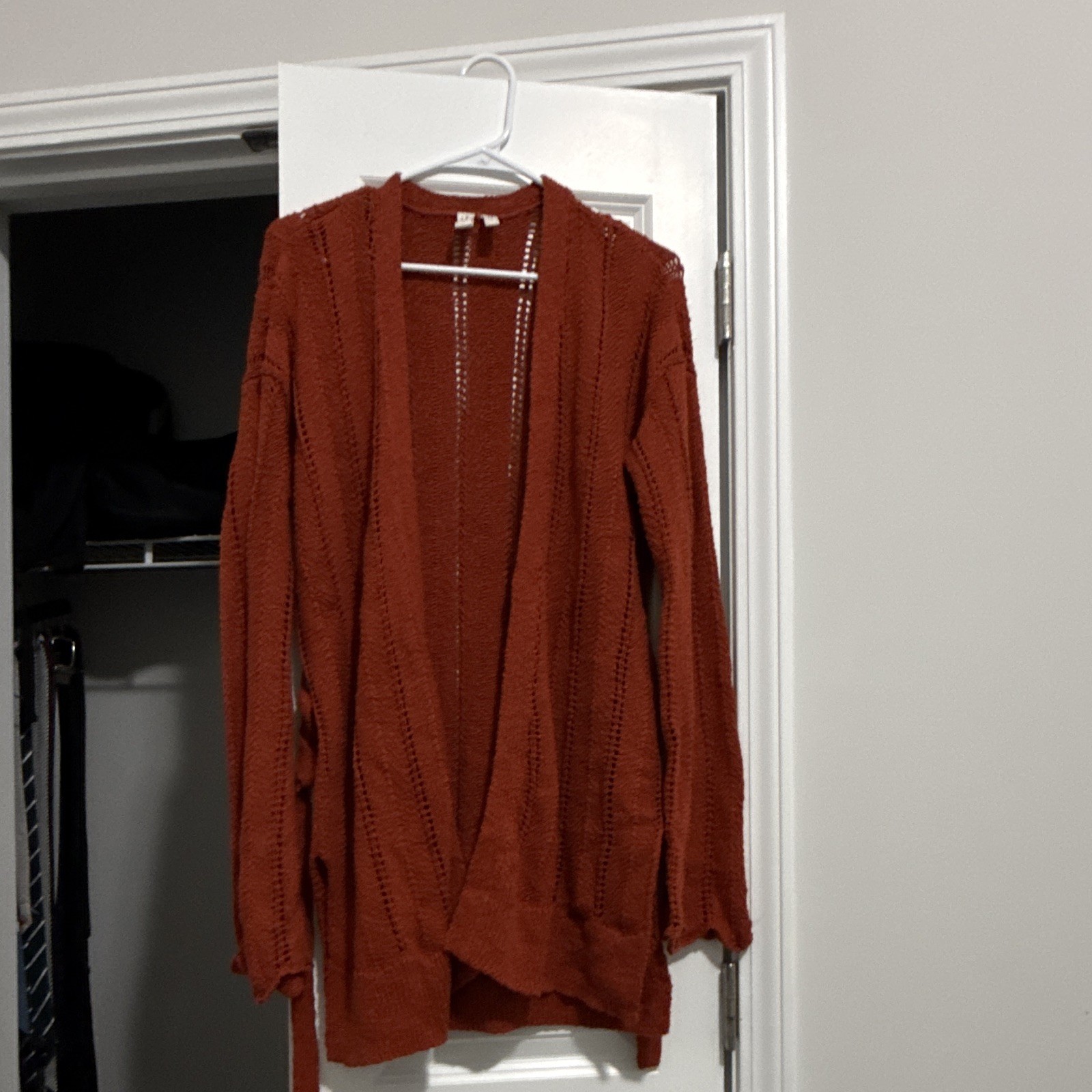 Anthropologie Orange Open-Knit Lightweight V-Neck Cardigan Sweater M