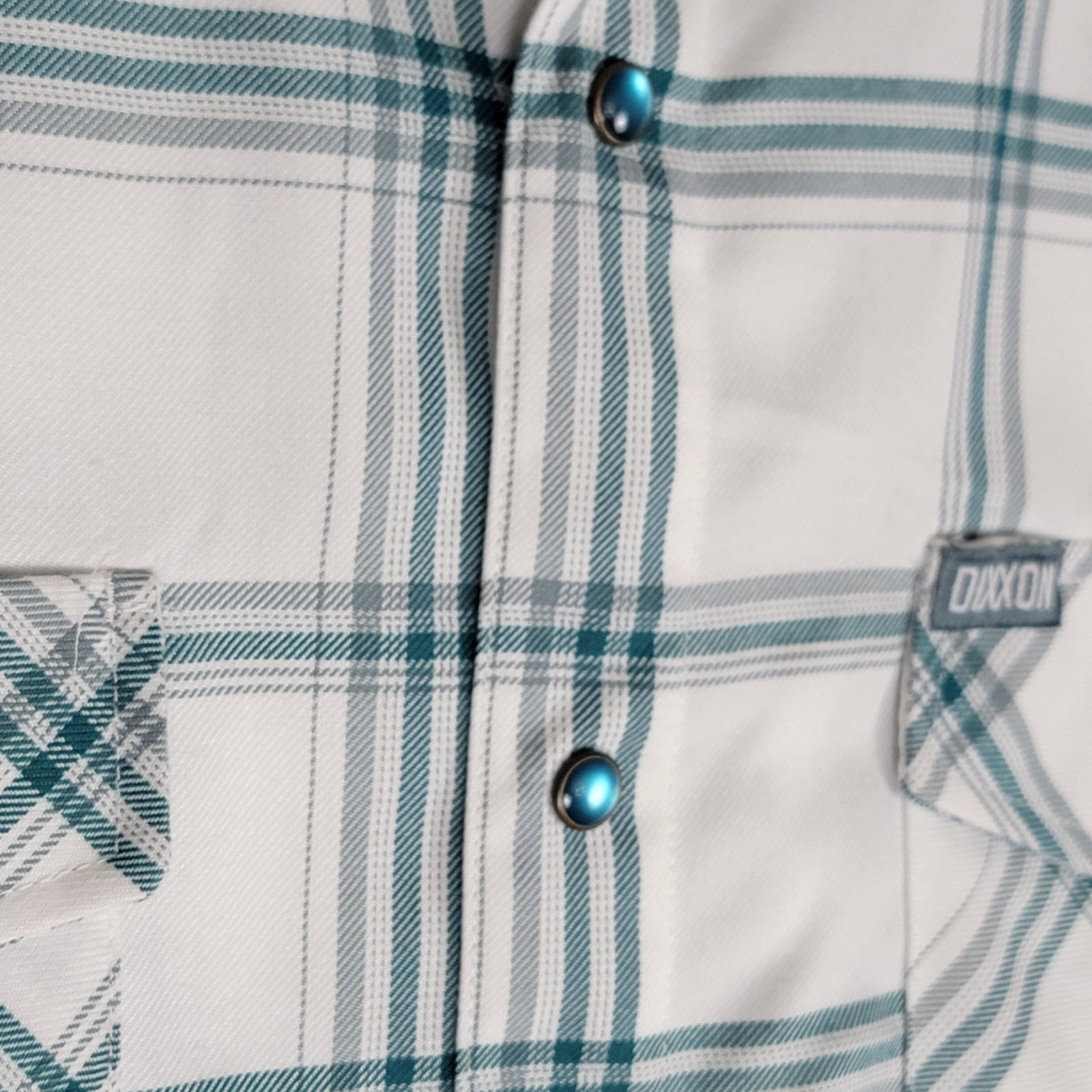 Dixxon Flannel Co “Whistler” Button Up Shirt 4X NWT White Teal Plaid D-Tech
