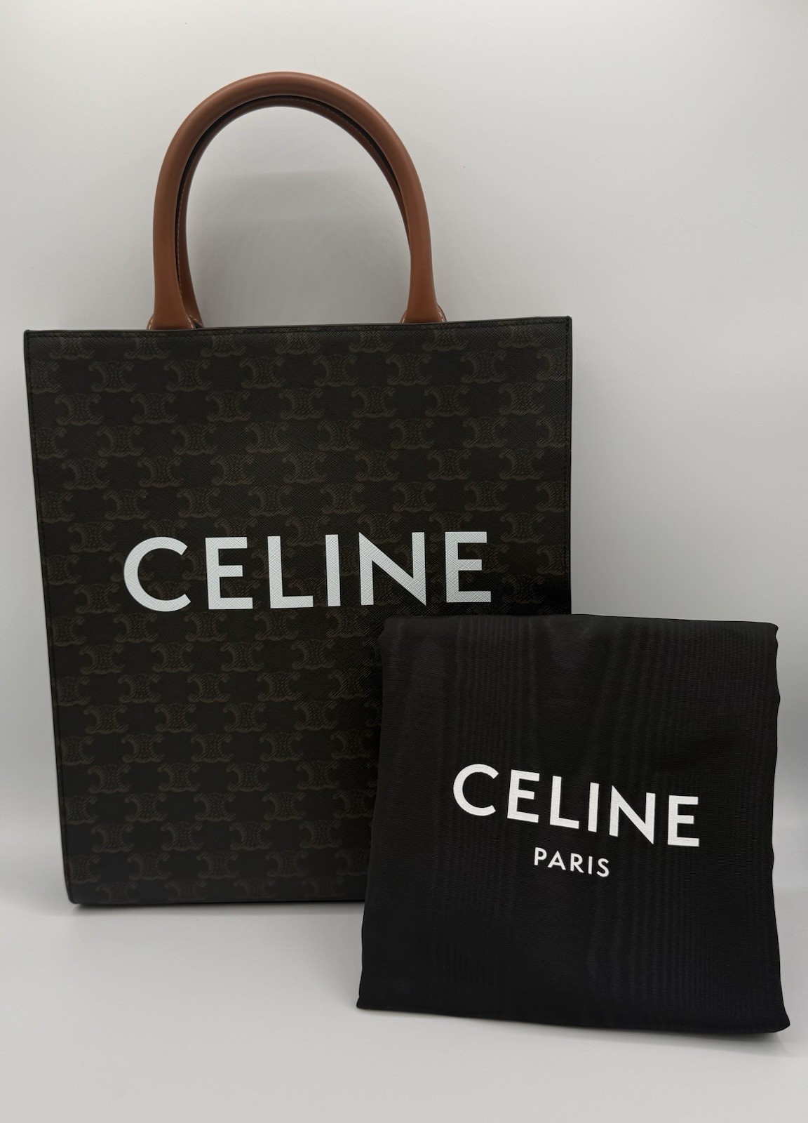 CELINE Small Cabas Vertical Tote Monogram Brown/Tan/Detachable Strap (BRAND NEW)