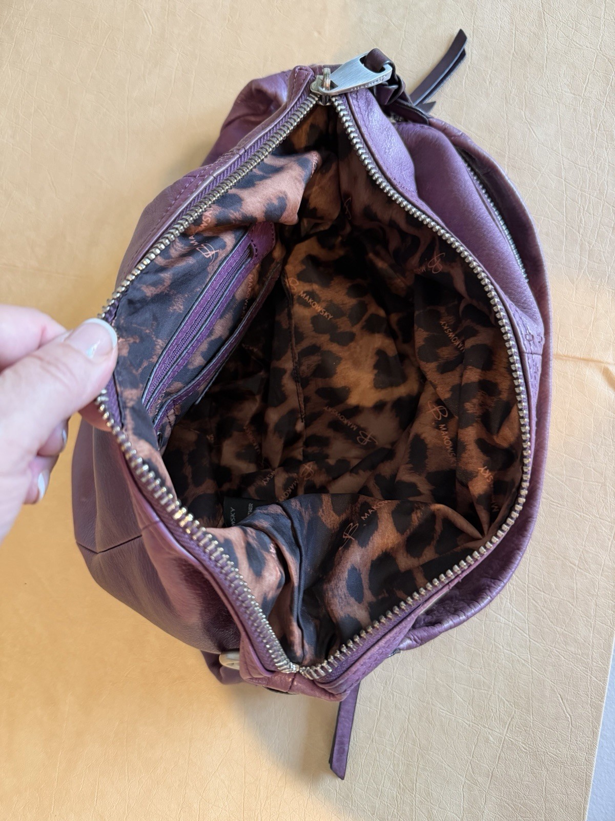 Vintage Y2K B. Makowsky Purple SOFT Leather Shoulder Bag Slouchy Purse 11.5”x15”