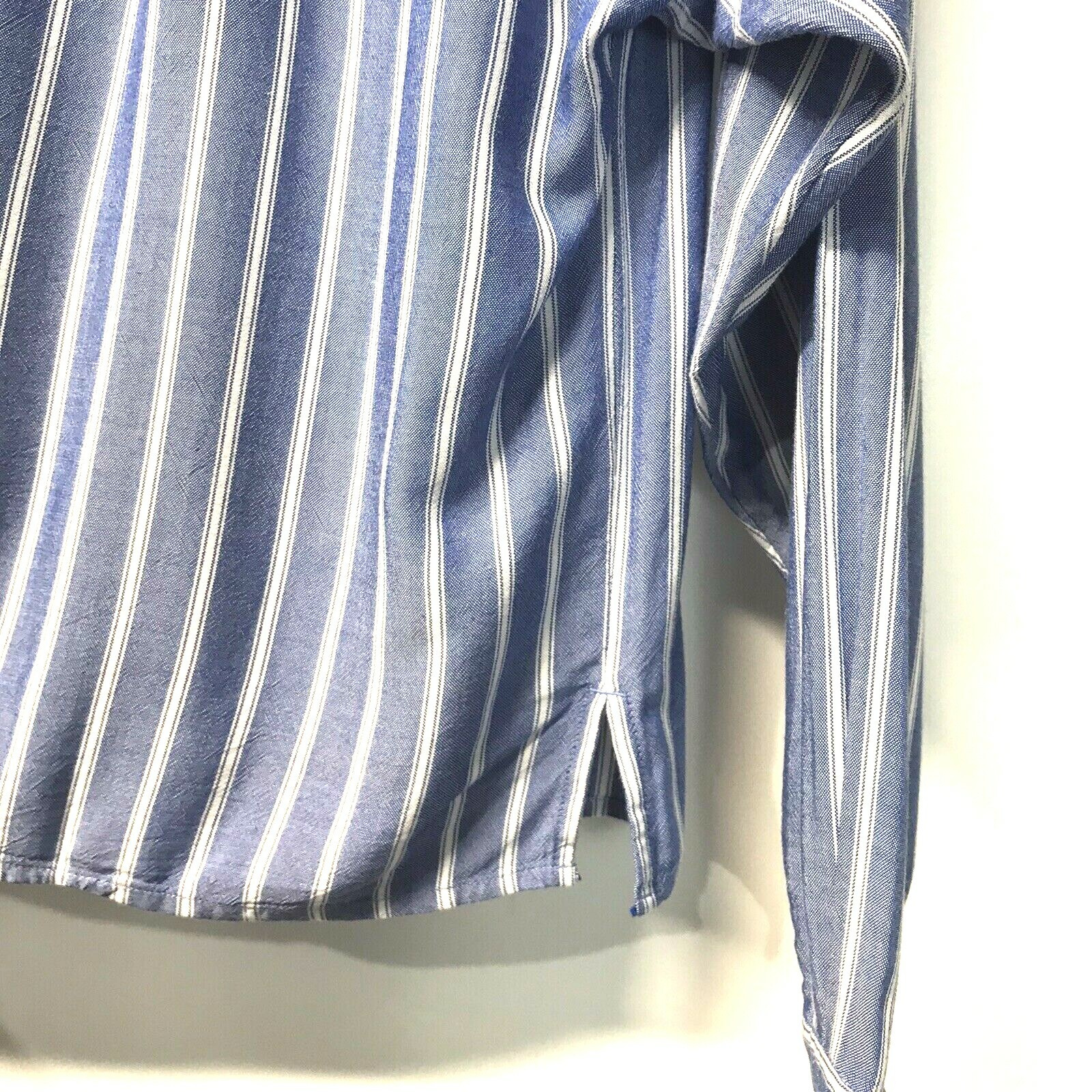 Loft Preppy Shirt Blouse Blue Striped Ruffle Trim Silky Rayon NEW XXS-XXL