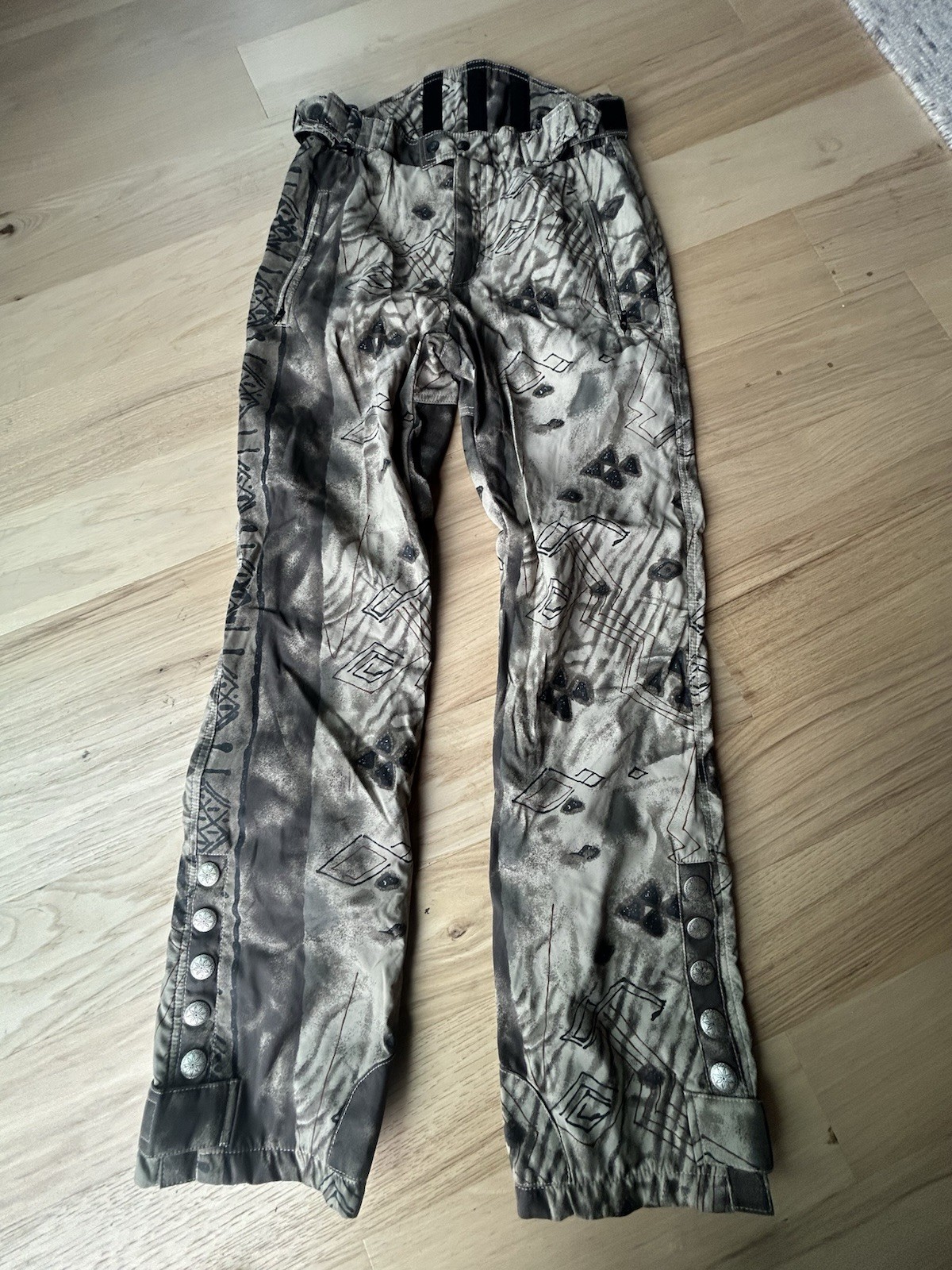Hell Is For Heroes Abstract Print Snow Pants Brown Beige Black Nylon Size 27
