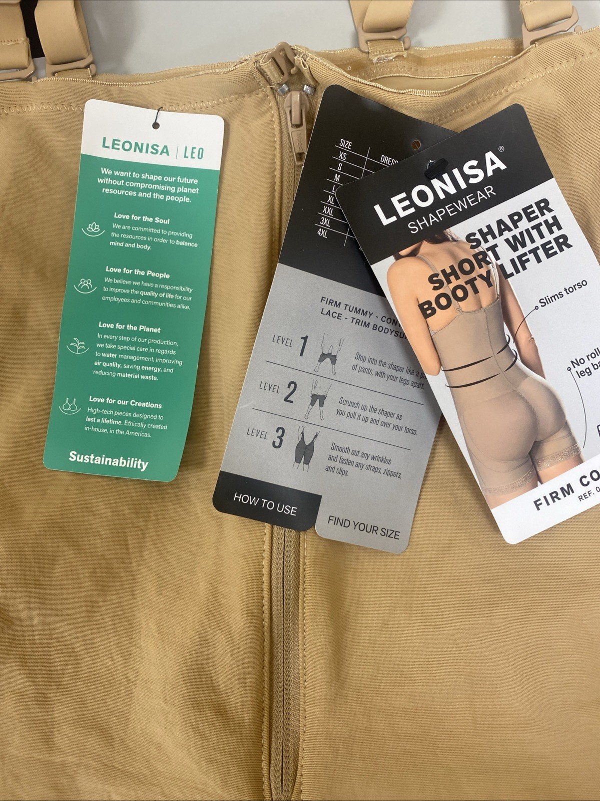 LEONISA Shapewear Firm Shaper Short Booty Lifter Beige 018486 NWT