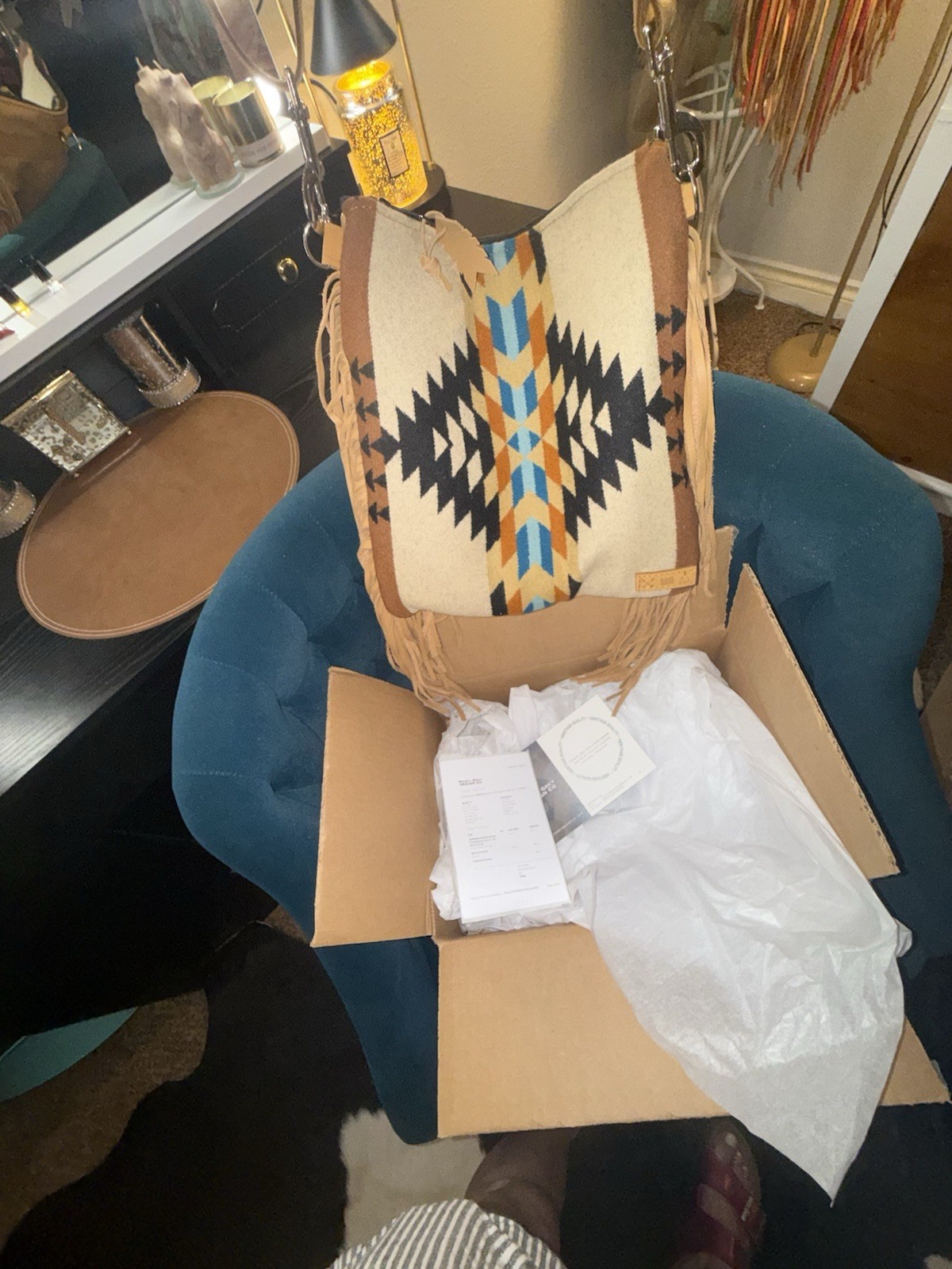Mercy Grey Design Co Western P-Wool Geometric Fringe Crossbody/ Backpack custom
