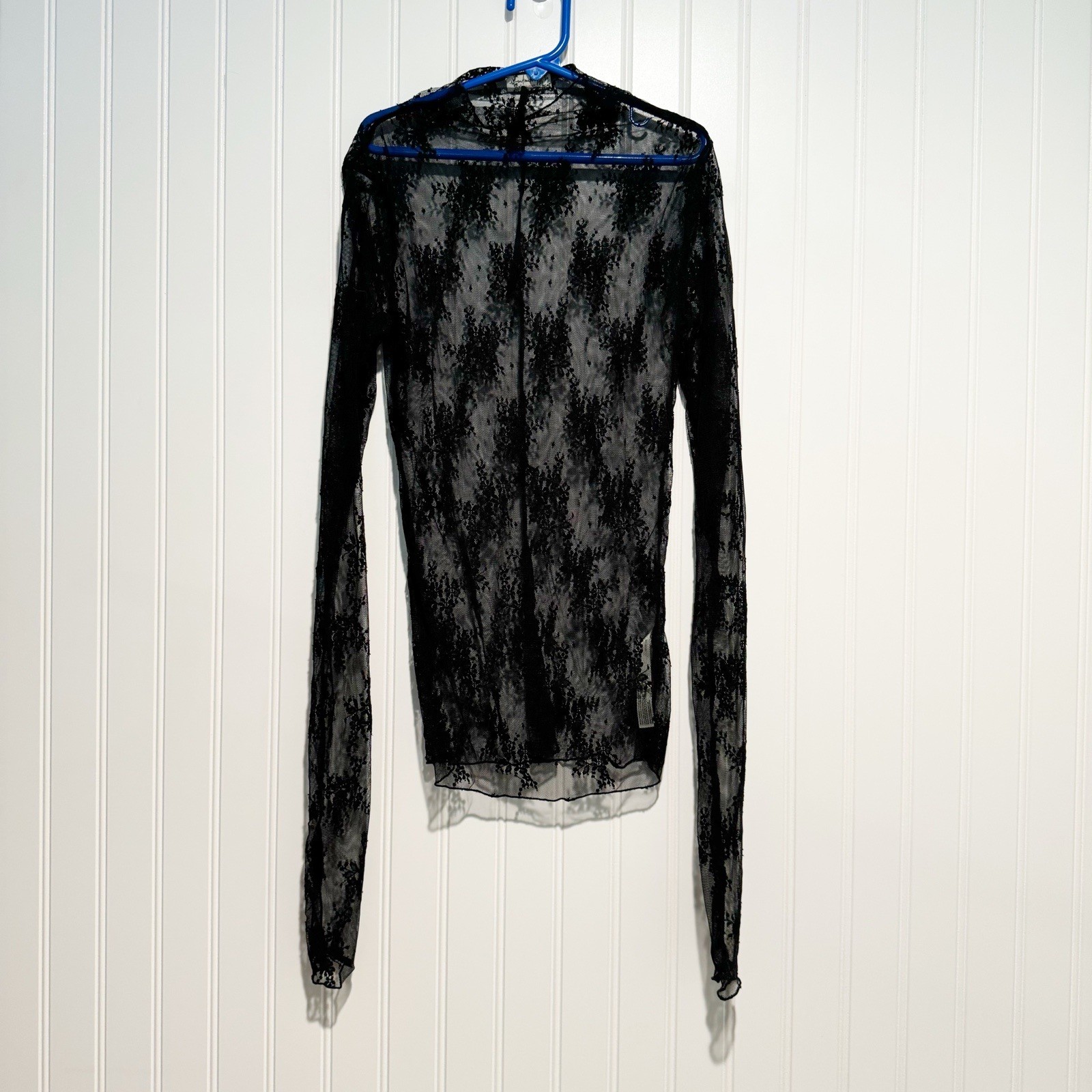 Intimately Free People Black Sheer Lace Lady Lux Long Levee Top Size XS