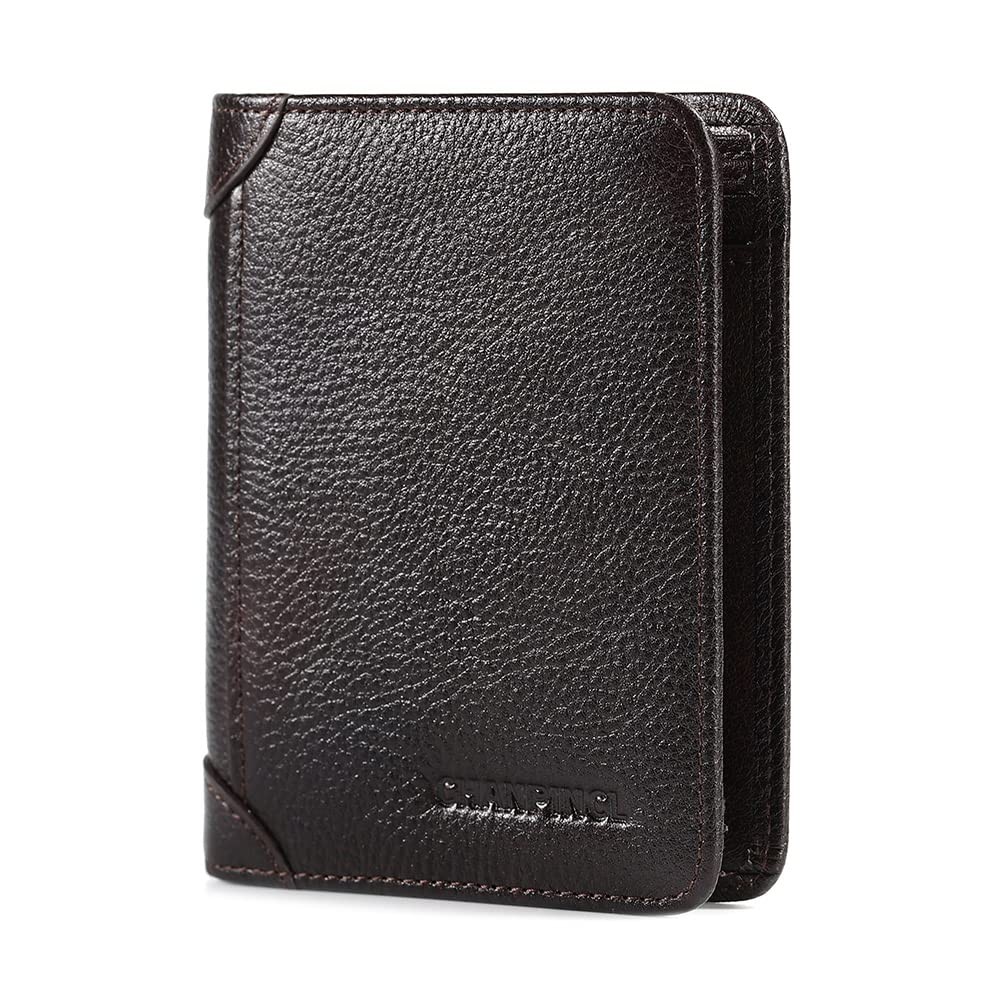 CHANPINCL Mens Trifold Leather RFID Blocking 4.7 * 3.7 * 0.6 inches, Coffee
