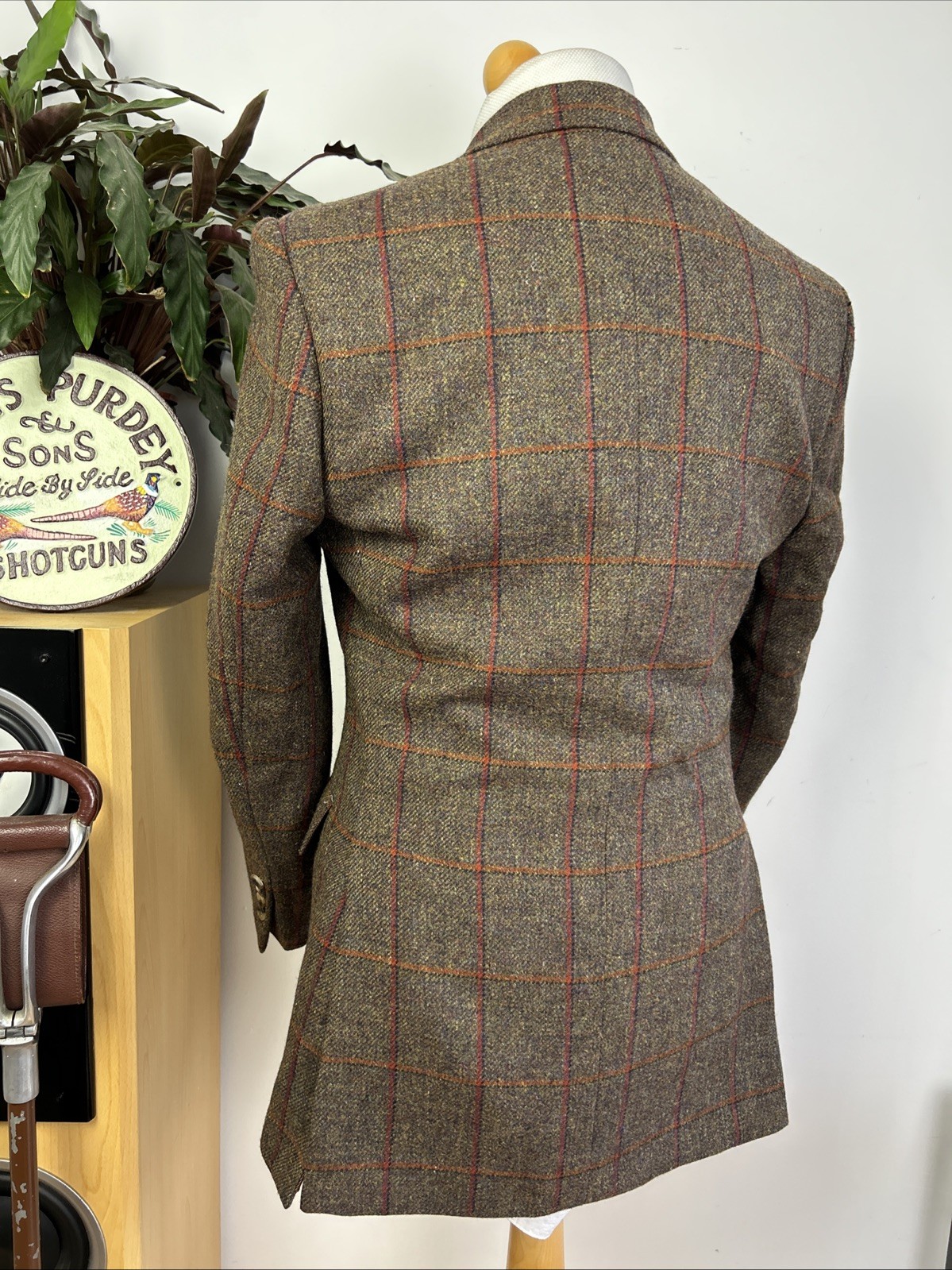 Ede & Ravenscroft 38R Windowpane Tweed English Suit 2 Pairs Trousers Savile Row