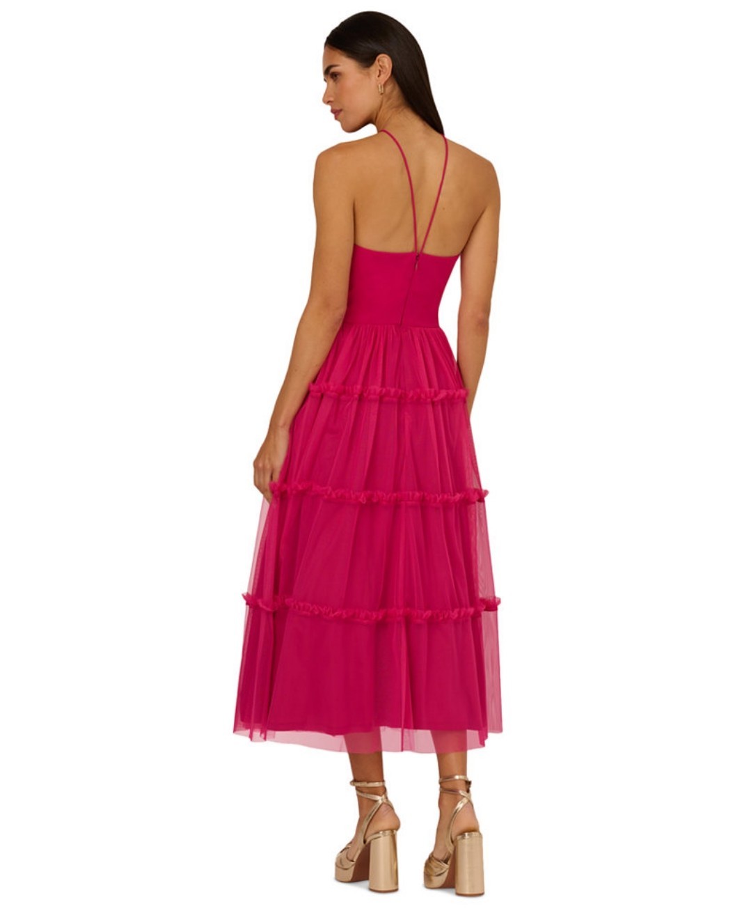Adrianna Women’s Ruffled Tiered Midi Dress Size 10 Color Bright Rose MSRP $245