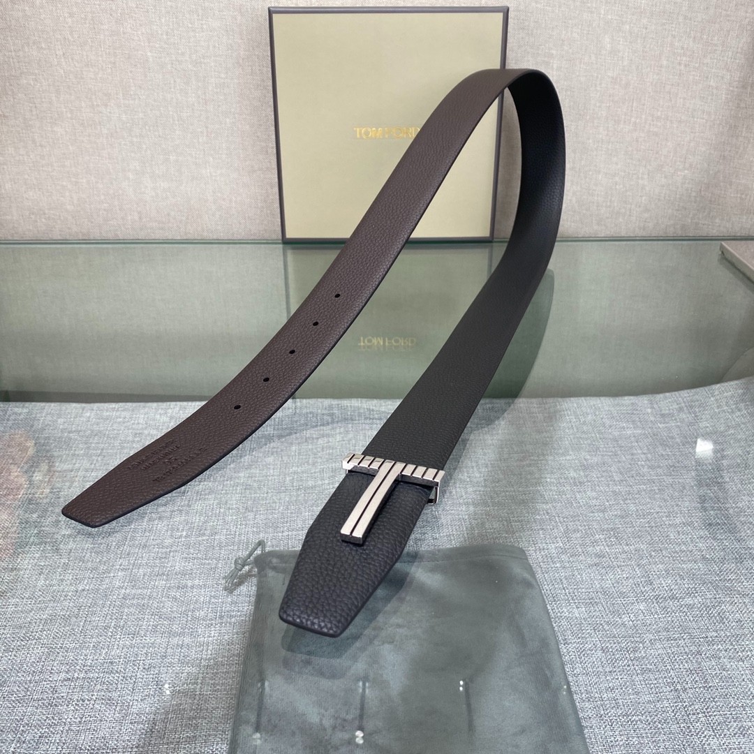 Authentic Tom Ford Reversible Leather T-Buckle Belt Luxury Designer Fashion