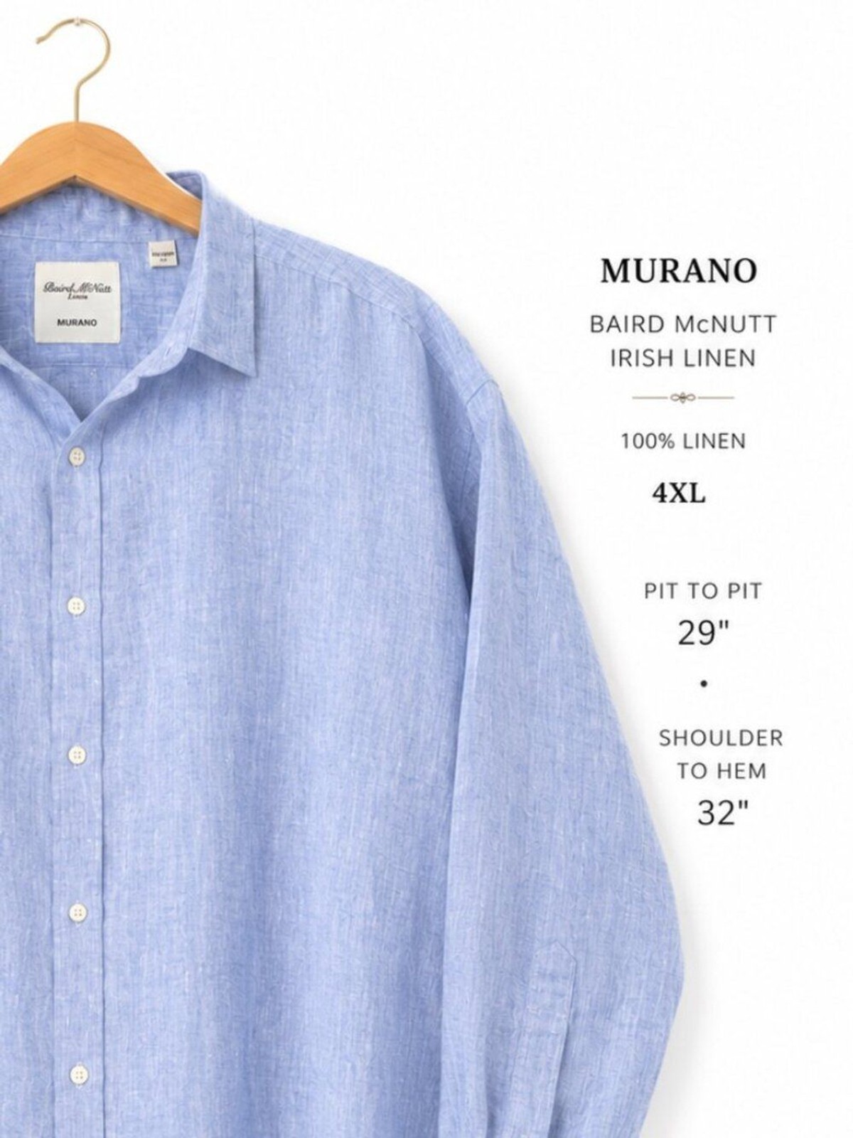 Murano Baird McNutt 100% Irish Linen Shirt 4XB Light Blue Button Down Oversized
