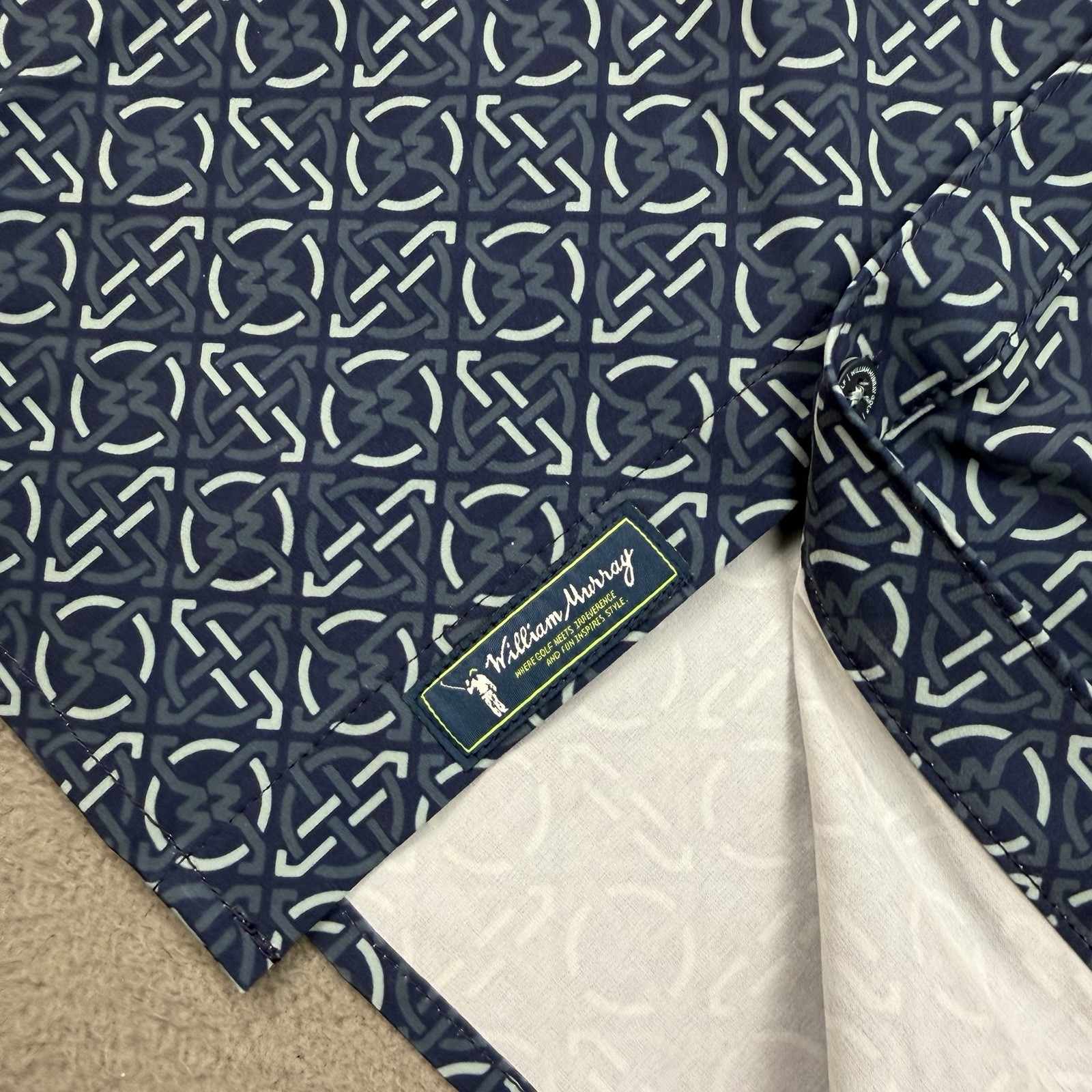 William Murray Golf Long Sleeve Mens Small Blue Geometric Flip Cuff Stretch NWT