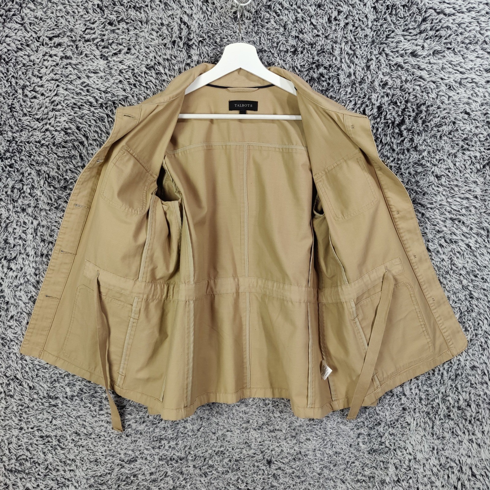 Talbots Womens Safari Utility Field Coastal Preppy Jacket M Tan Cotton Button Up