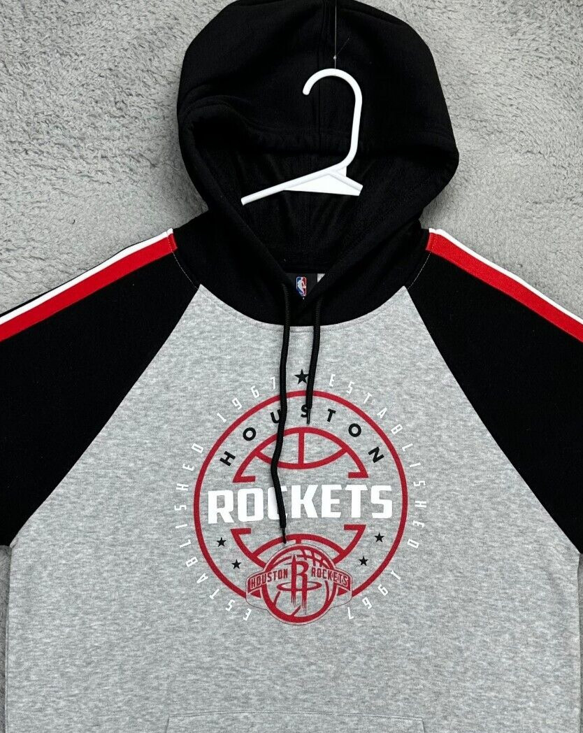 Houston Rockets Sweater Mens Medium Grey Black Colorblock Hoodie Sweatshirt NBA