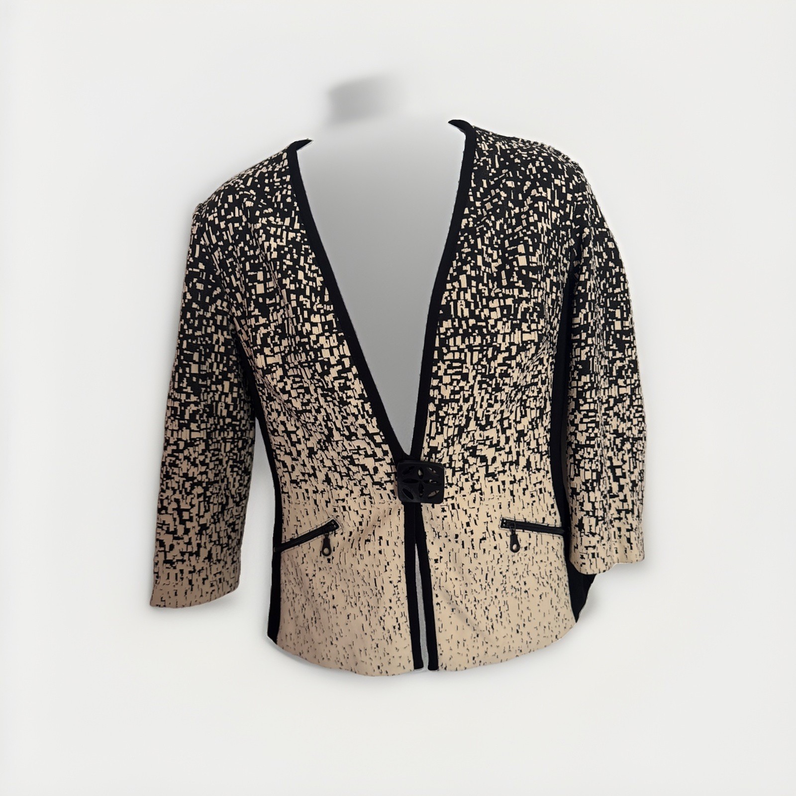 Joseph Ribkoff Jacket Women 4 Black Cream Abstract Geometric Knit One Button