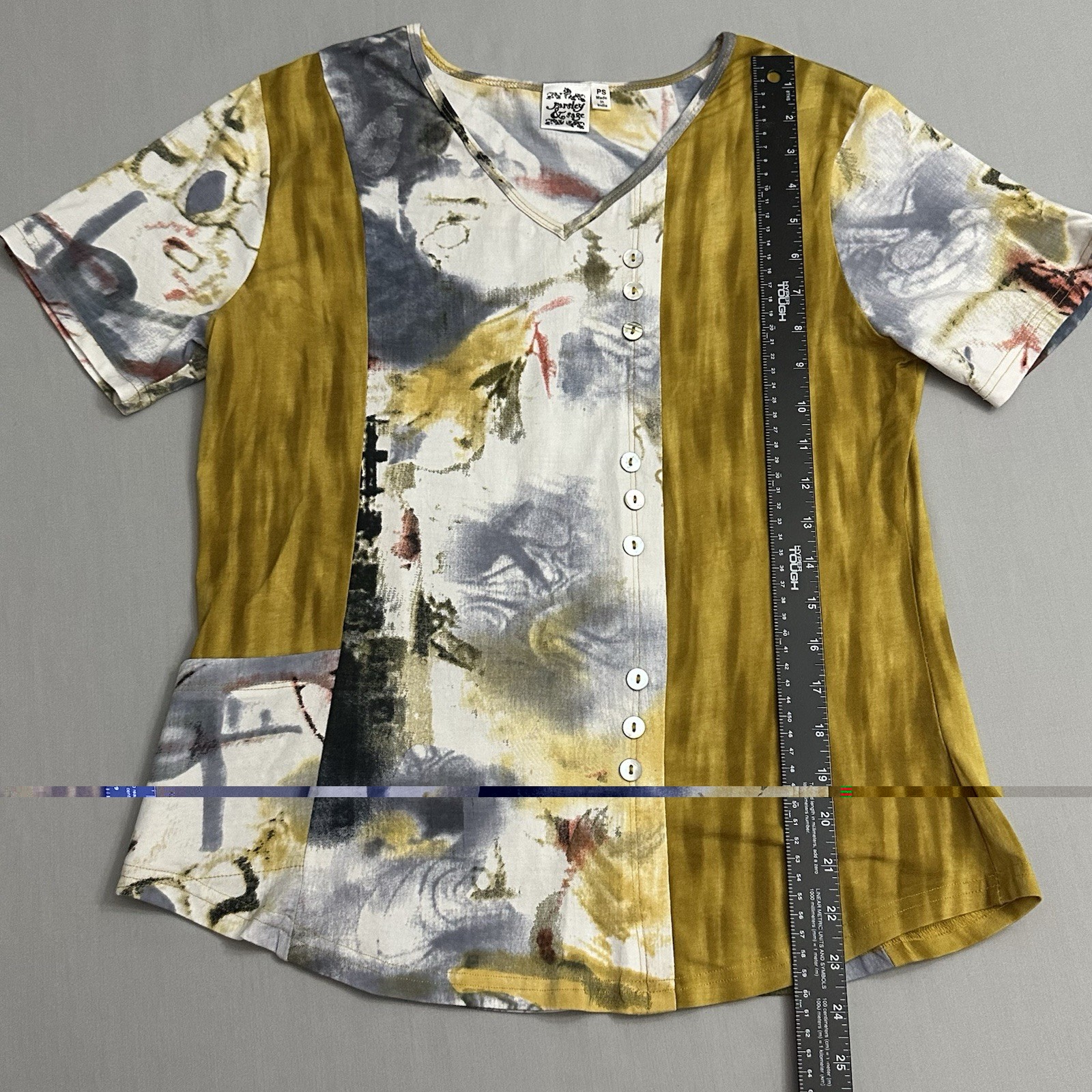 Parsley & Sage Top Womens Small Petite Sp Mixed Print Cotton Stretch India Shirt