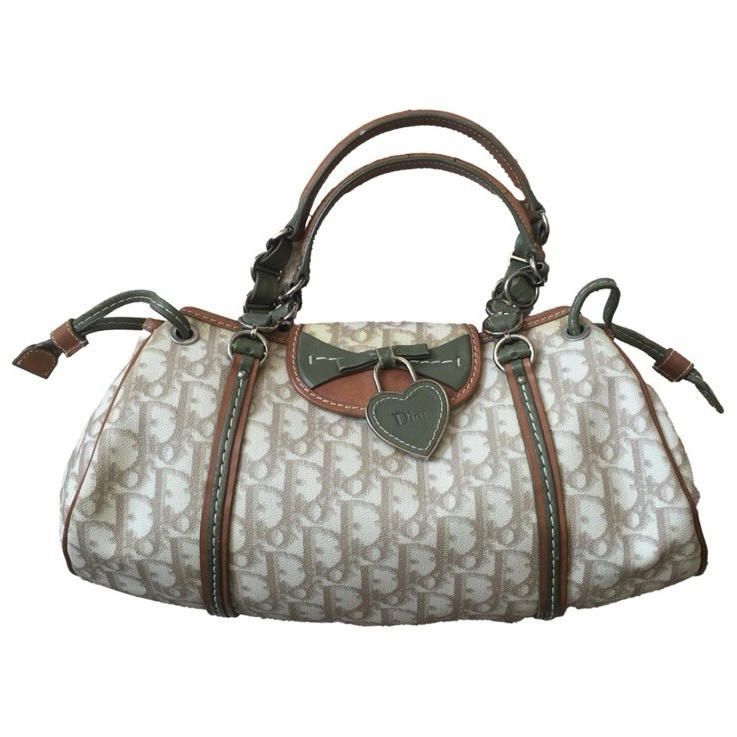 Christian Dior Romantique Oblique Beige and Green Trotter Bowling Bag Purse 2007