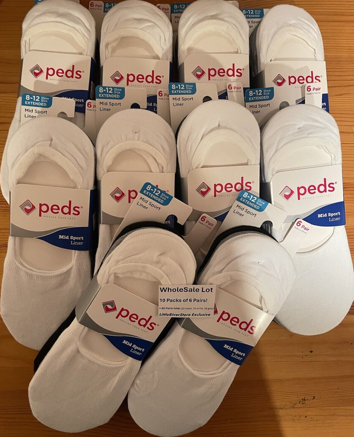 Wholesale Lot of 60 Pairs Women’s Authentic Peds Mid Sport Liner Shoe Size 8-12