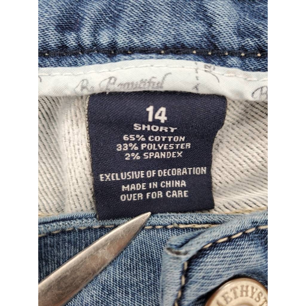 Amethyst Cropped Jeans Blue Whiskered Pockets Stretch Mid Rise Denim woman’s 14S