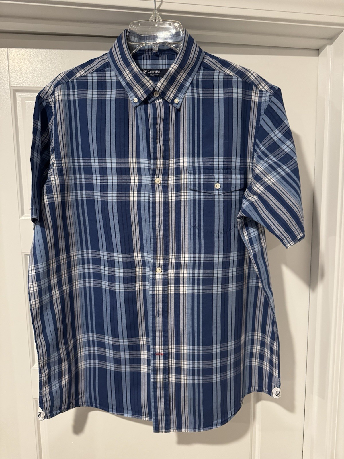 Cremieux Men’s Blue White Plaid Short Sleeve Button-Down Shirt Size L