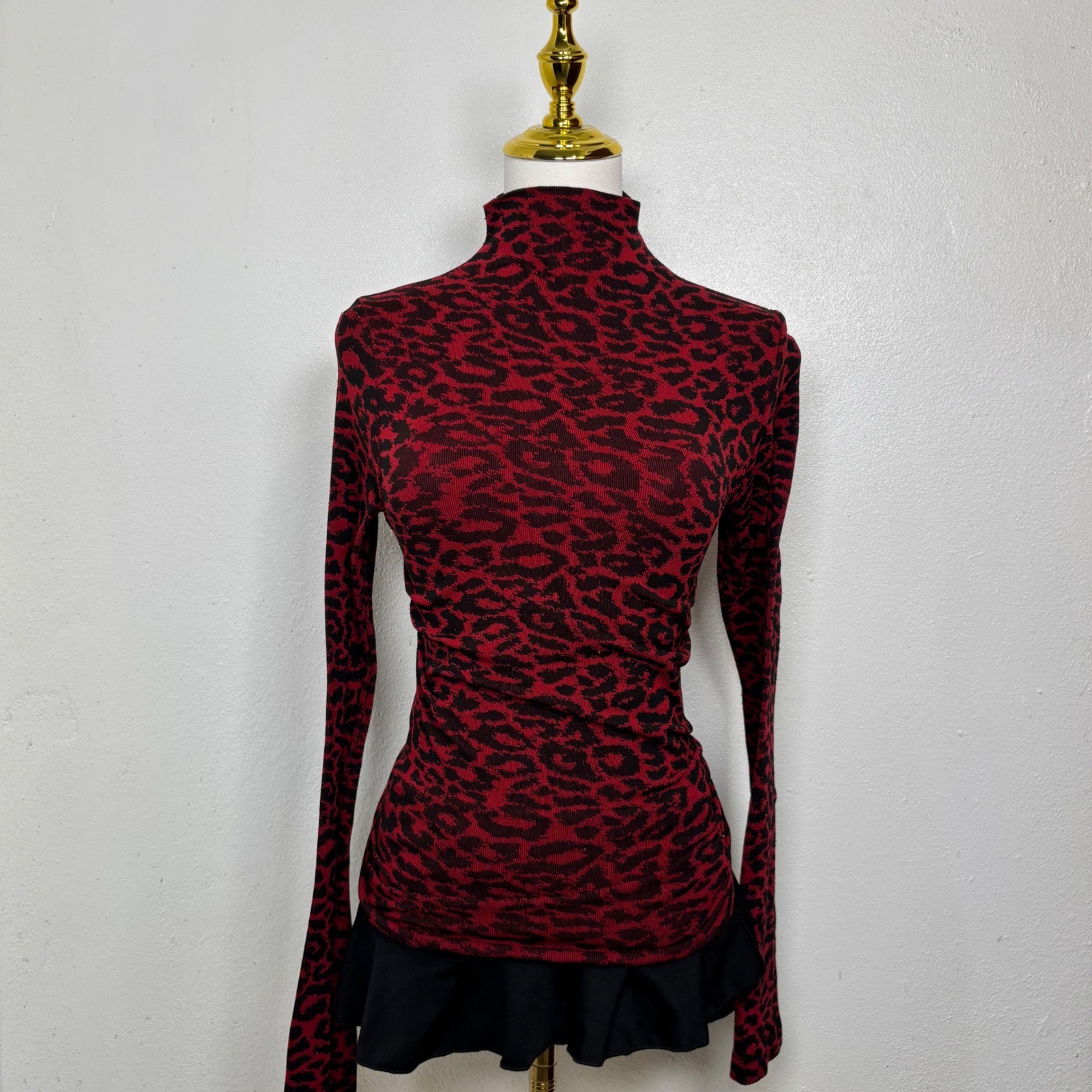 choice black red leopard print turtleneck blouse fitted Y2K coquette chic gothic