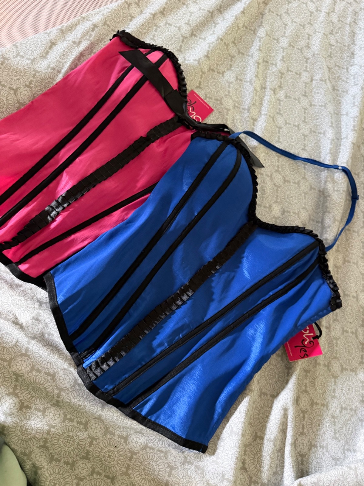 2 Corset pink and Black size medium , Blue and Black size small