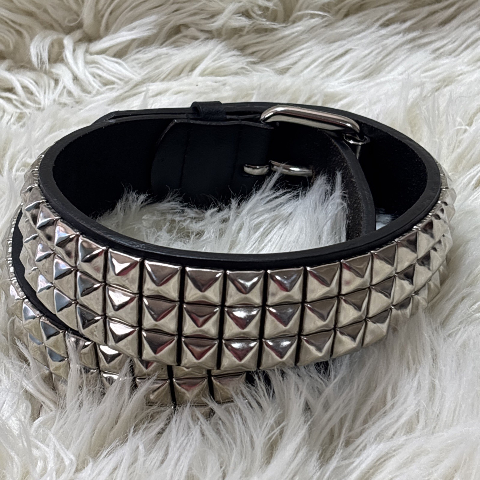 Three Row Pyramid Stud Belt Leather Studded Belt Punk Goth By Funk Plus 32/80