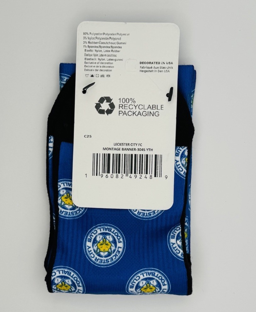 Leicester City Logo Crew Socks Youth/Teens US 1-6 Blue/Black, 1 Pair