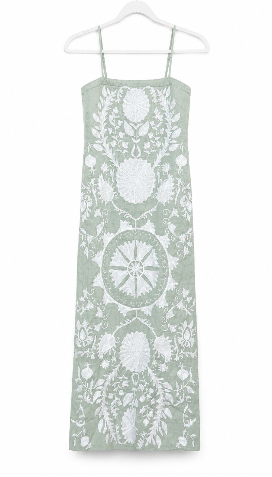 Le A.X Green White Floral Embroidered Maxi Spaghetti Dress size XS