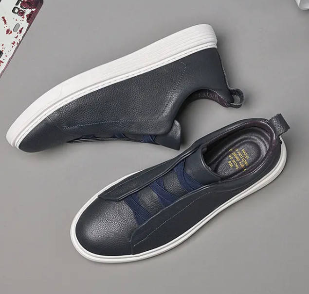 Men’s Real Leather Slip on Casual Fashion Dress Sneakers Board Shoes Oversize