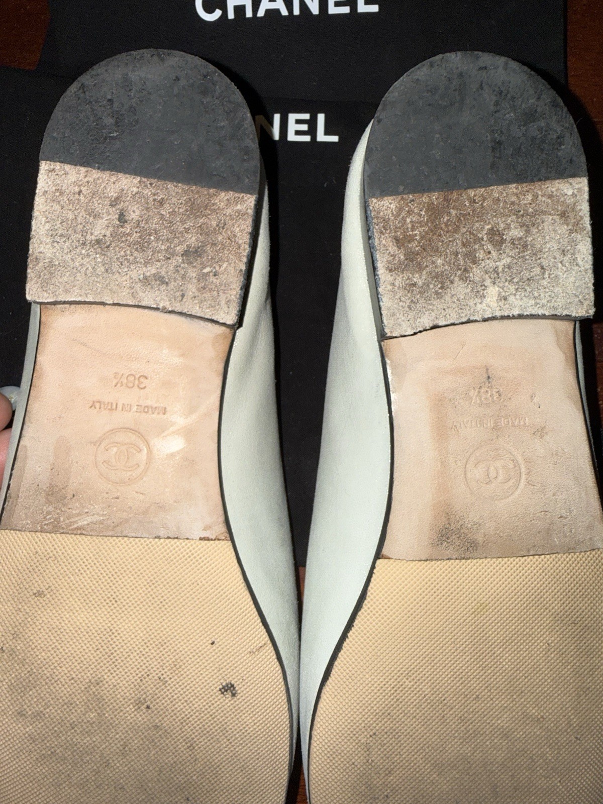 Chanel Classic Leather Ballet Flats In Black And White Size 38.5