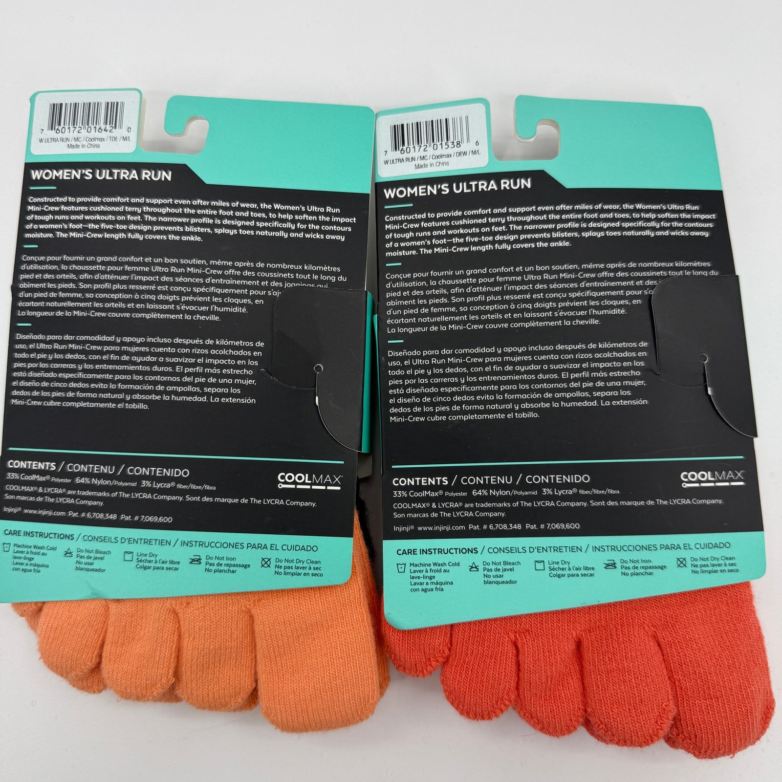 New INJINJI Mini Crew Socks (2 Sets) Womens Size M/L Padded Cushioning Ultra Run