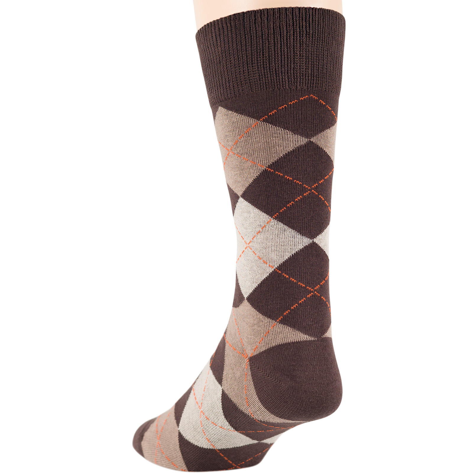Men Cotton Dress Socks 6 Pack Large Argyle Polka Dot Stripes Beige Tan Brown