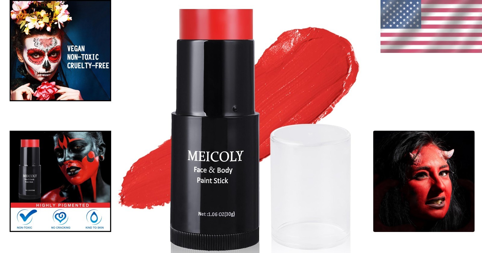 Kid-Friendly Red Face Paint Stick – 1.06 Oz, Paraben-Free for Safe Halloween Fun