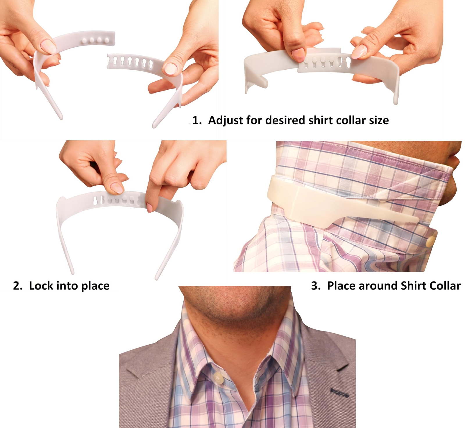 Shirt Collar Support System set with 3 adjustable, 10 premium Collar Stays &