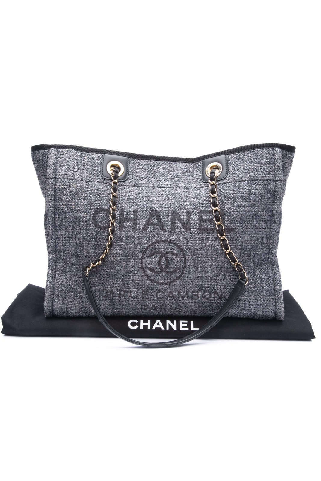 CHANEL Black Lurex Boucle Small Deauville Tote Bag