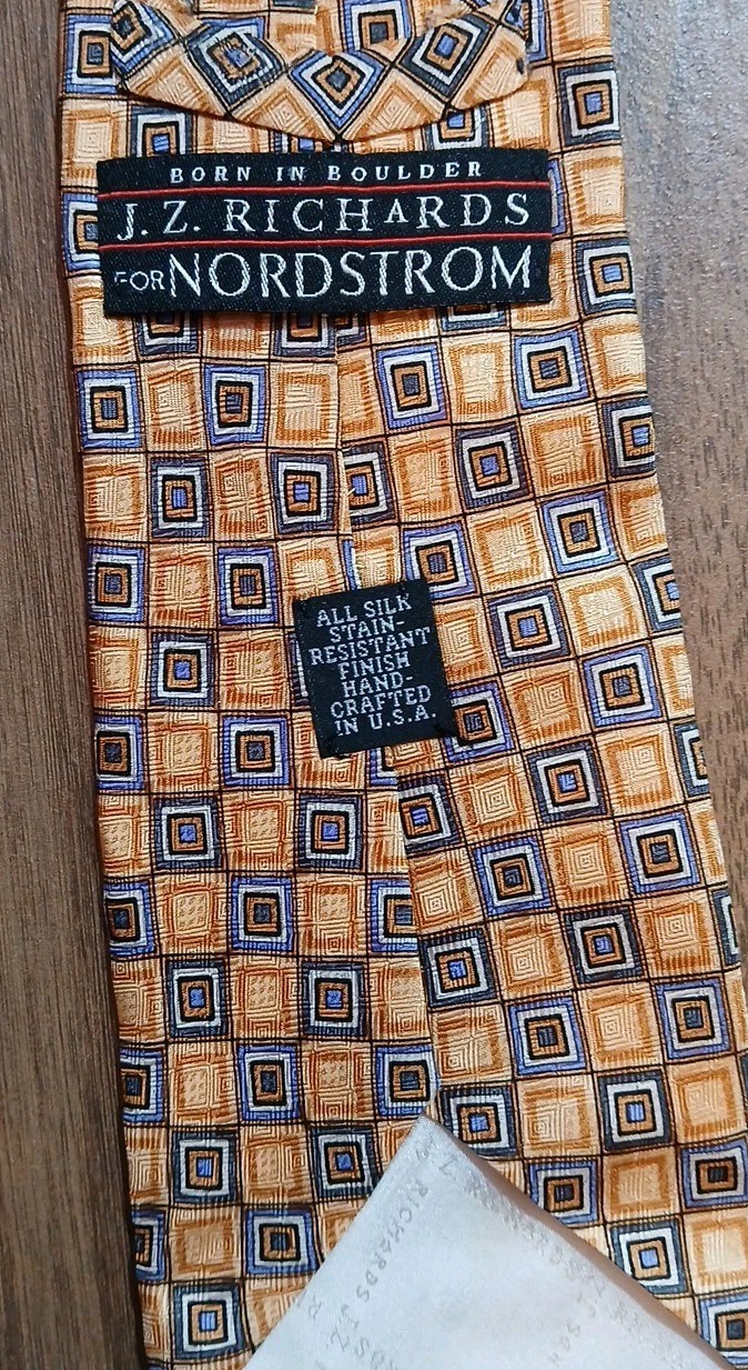 JZ Richards Silk Tie Made In USA 64 Inches Multi-color Geometric