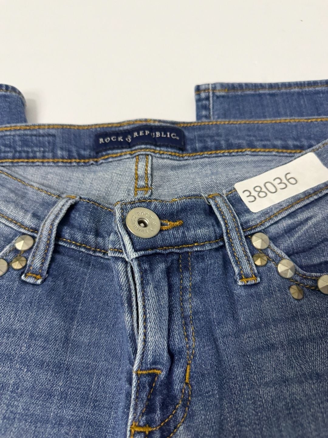 Rock & Republic Women’s Studded Distressed Medium Wash Denim Jeans