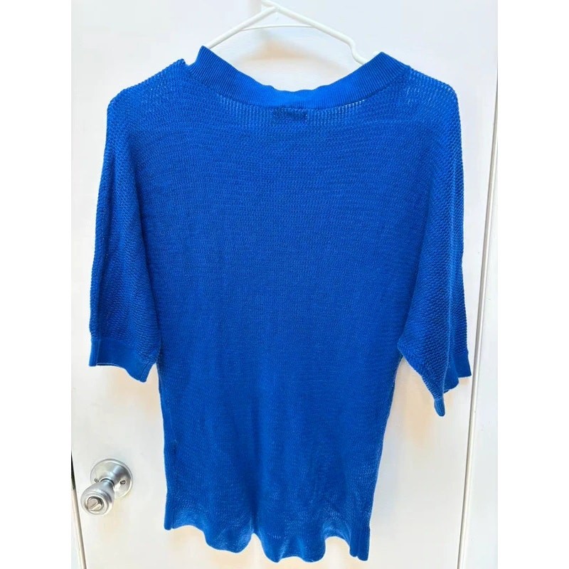 NY & Co Royal Blue Open Knit Sweater M Dolman Sleeve Scoop Neck Casual Top