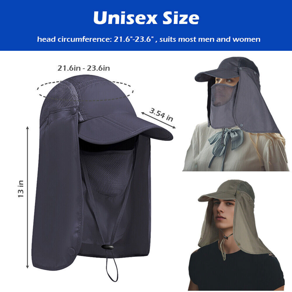 Foldable Fishing Hat with Face Mask Neck Flap Men Women Sun Cap UV Protection