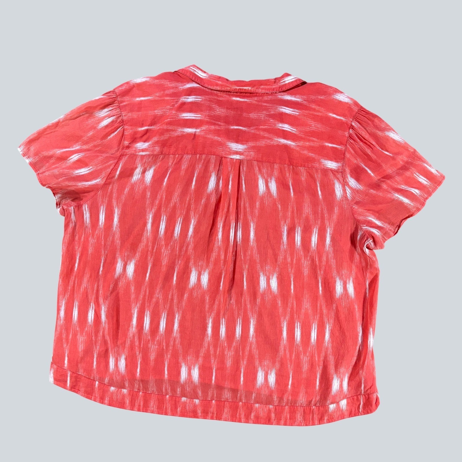 Talbots Woman 3X Coral Ikat Print Cotton Pintuck Short Sleeve Blouse Boho Top