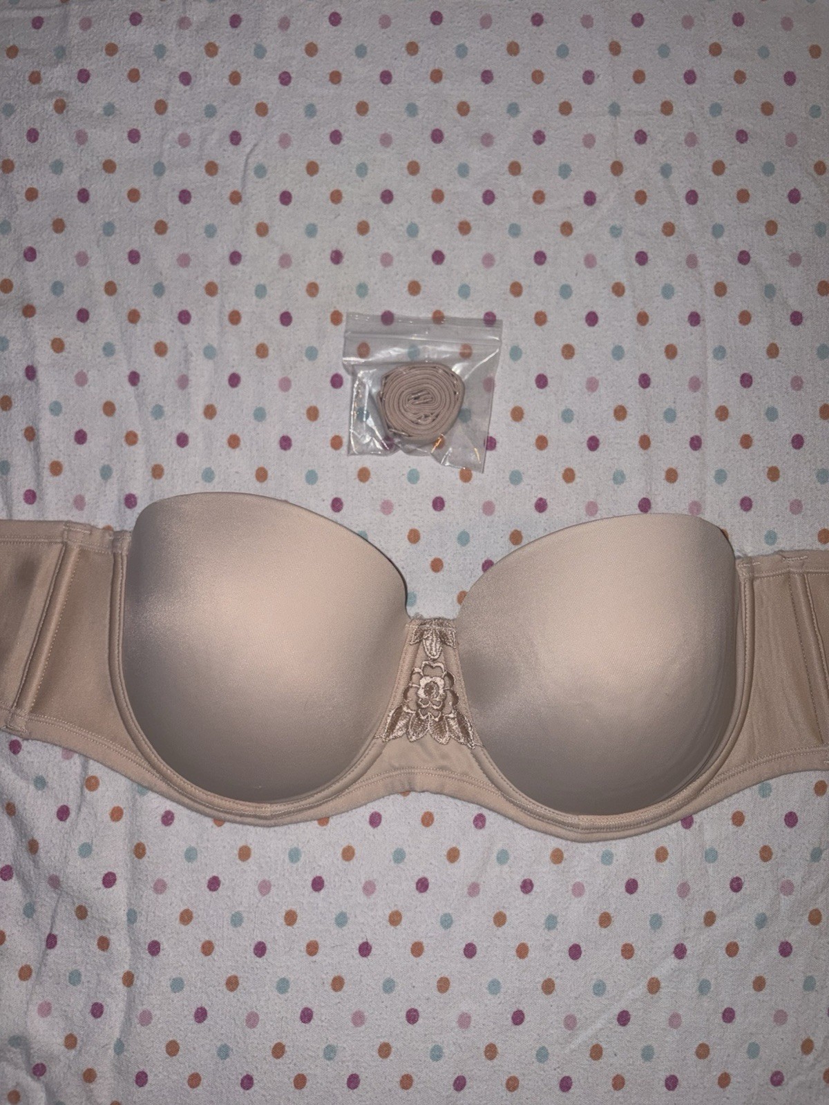 Vanity Fair Strapless Bra 36C Nude Beige Underwire with Removable Straps