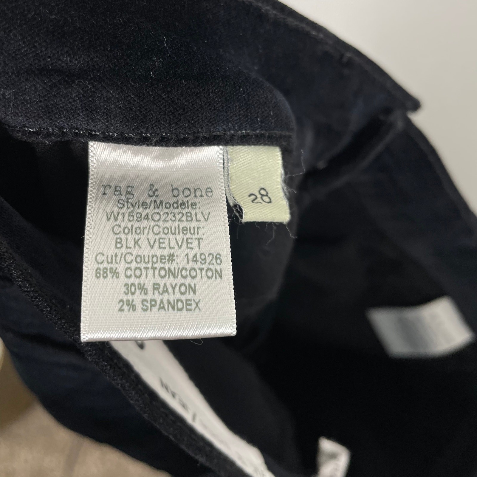 RAG & BONE 10 Inch Crop Flare Jeans in Black Velvet 28