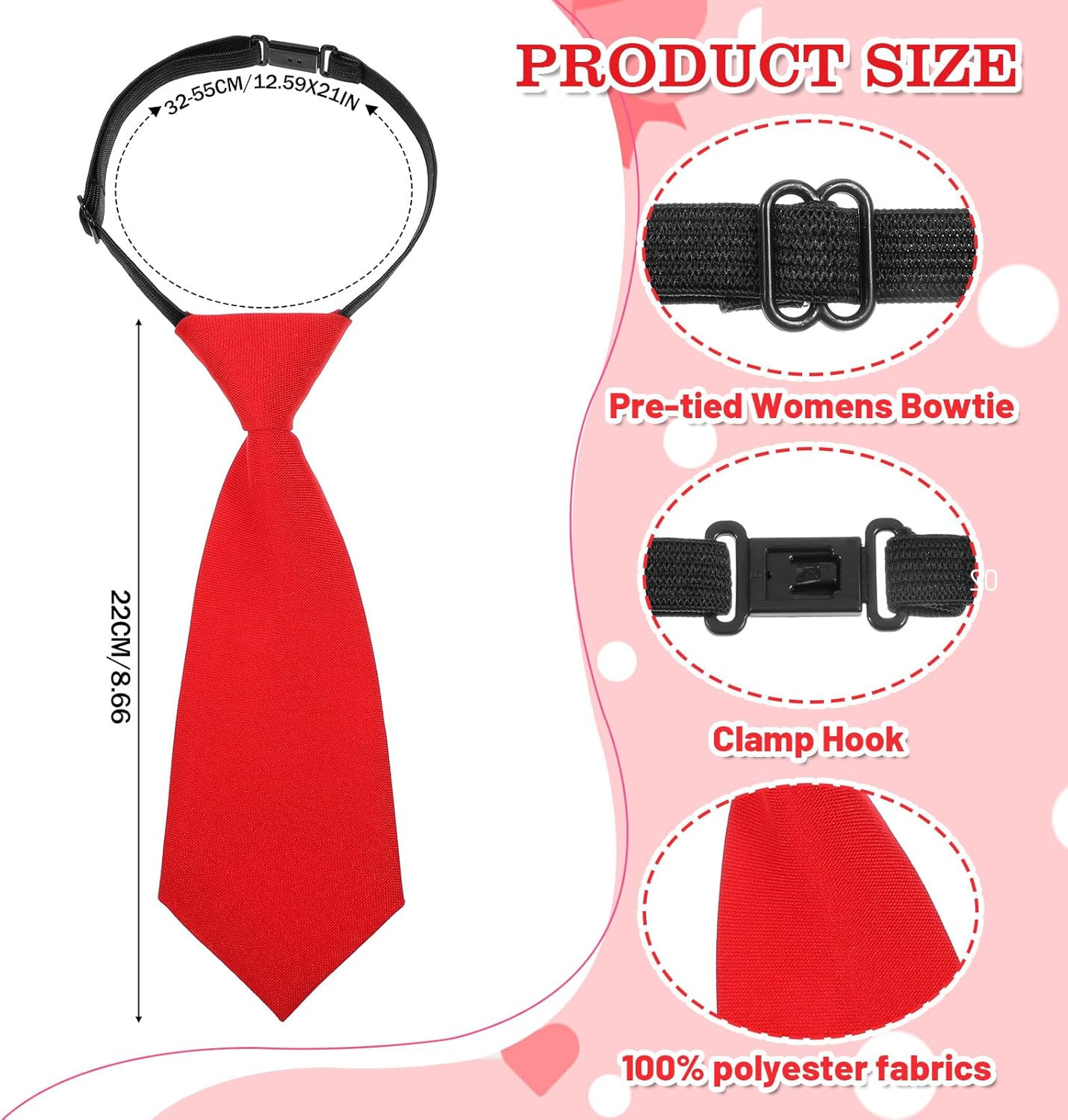8.6in Boys Necktie, Pre-tied Adjustable Neck Strap Tie Clip on Necktie for Kids