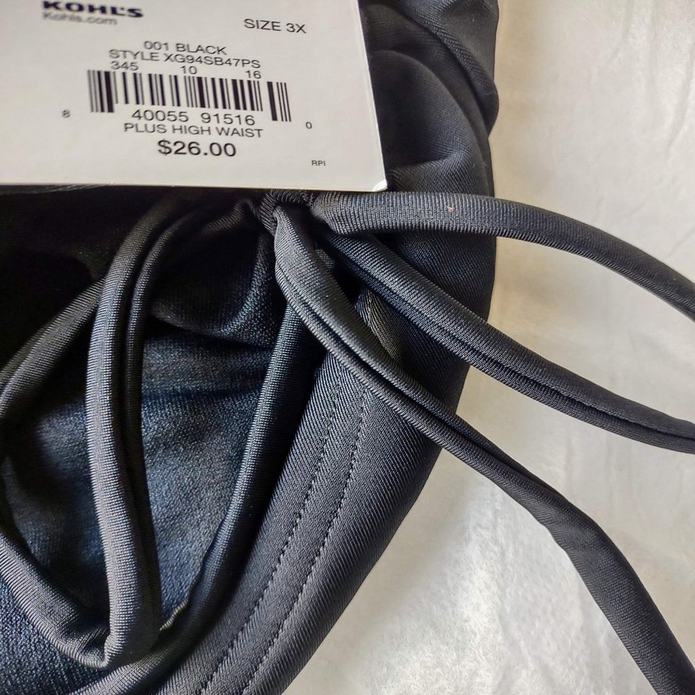 Juniors SO Plus size high waisted ruched bikini bottom side tie black NWT Sz 3X