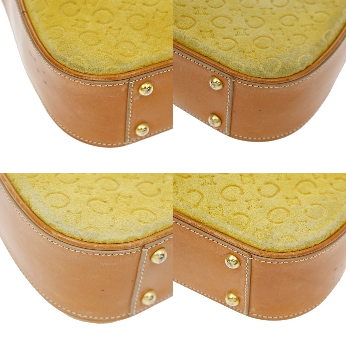 CELINE Logo C Macadam Pattern Shoulder Bag Suede Leather Yellow GHW 38KD150
